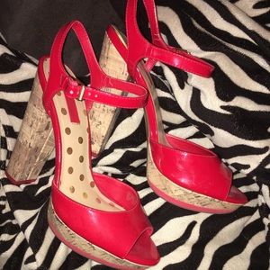 Red Strapped Chunky High Heals